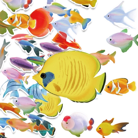 Autocollants en PET Transparents Poissons Tropicaux Colorés Décalcomanies Artistiques Créatives pour Bagages Journal Décoration de Bouteille d'Eau