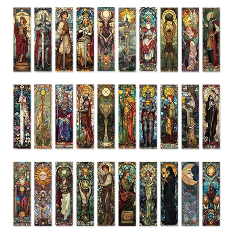 Vintage Buntglaskunst Tarot Lesezeichen Fantasy Charaktere Mittelalterlicher Stil Papier Lesezeichen Für Buch Lesematerial