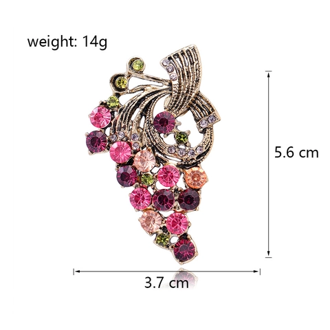 Broche Vintage en Forme de Raisin avec Strass Multicolores en Alliage pour Femmes Hommes Costumes Pull Bijoux de Mode Rétro Accessoires