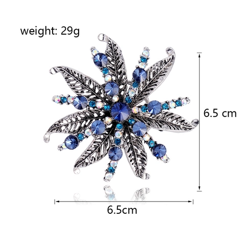 Vintage Antiksilber Legierung Blume Brosche Mit Blauen Strasssteinen Hochwertige Sternform Mode Corsage Pin Damen Schmuck