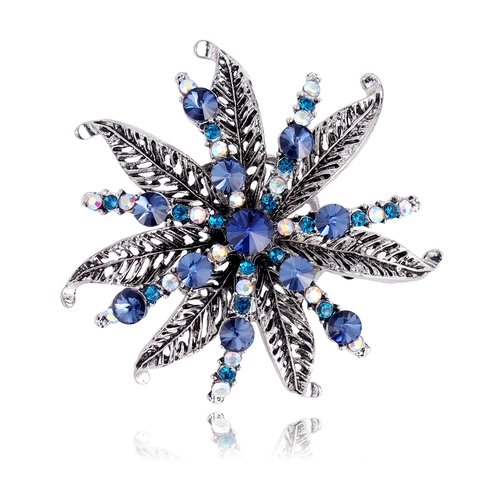 Vintage Antiksilber Legierung Blume Brosche Mit Blauen Strasssteinen Hochwertige Sternform Mode Corsage Pin Damen Schmuck