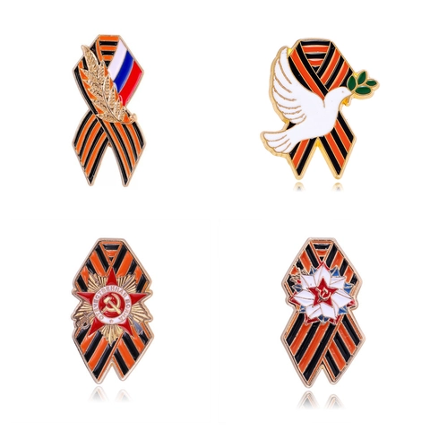 Russian St George Ribbon Brooch Soviet Victory Day Enamel Pin Peace Dove Shield Badge Commemorative Military Lapel Pin