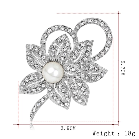 Élégante Broche Fleur en Alliage avec Perles Artificielles et Strass pour Femmes Accessoires Bijoux Floraux Mariage Fête