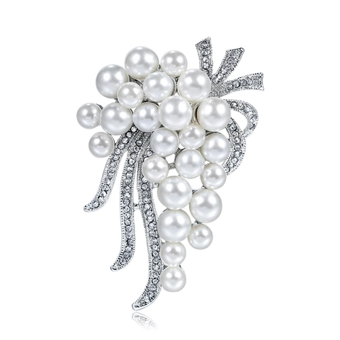 Elegante Spilla a Grappolo d'Uva in Lega con Perle d'Imitazione per Donna Gioielli Floreali con Strass per Matrimonio Festa