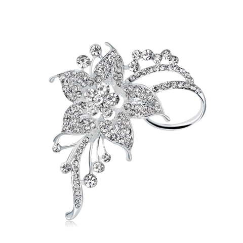Elegante Spilla a Forma di Fiore in Lega Placcata Argento con Strass per Donna Spilla Bouquet Floreale di Cristallo Luccicante