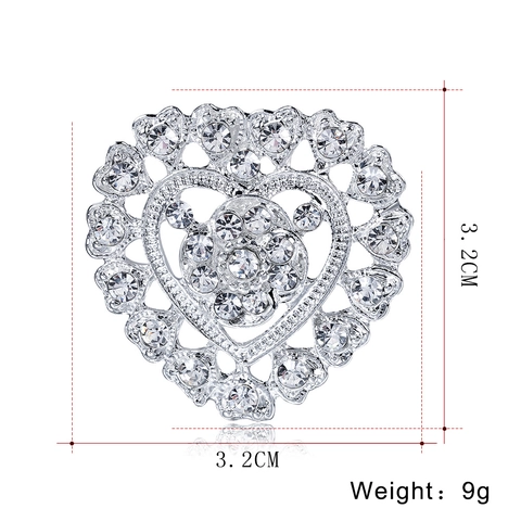 Elegante Broche de Aleación en Forma de Corazón con Diamantes de Imitación para Mujer Broche de Corazón Plateado Accesorios de Moda Joyería Regalo