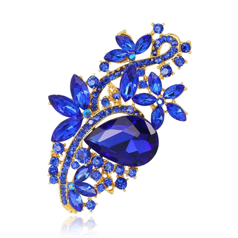 Vintage Alloy Rhinestone Floral Brooch With Large Water Drop Crystal Elegant Leaf Pin Jewelry For Women Wedding Banquet Gift