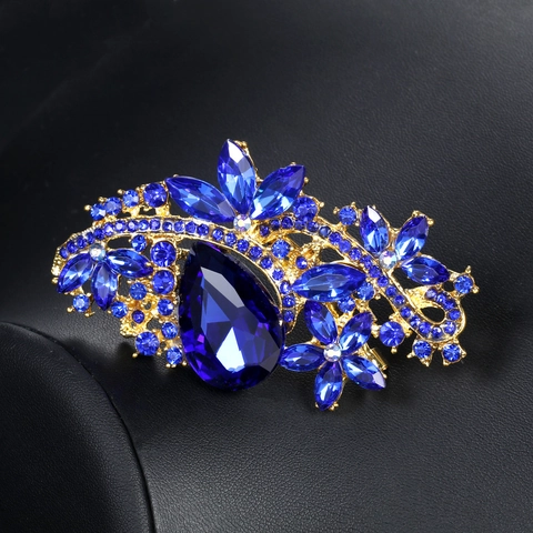 Vintage Alloy Rhinestone Floral Brooch With Large Water Drop Crystal Elegant Leaf Pin Jewelry For Women Wedding Banquet Gift