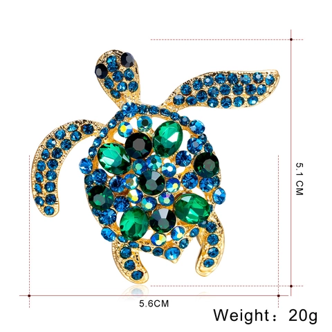 Vintage Gold Plated Sea Turtle Brooch Pin For Women Multi-color Rhinestone Inlaid Ocean Life Tortoise Animal Fashion Jewelry Accessory