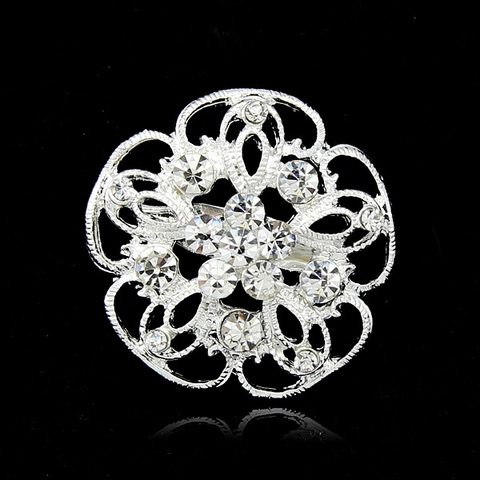 Elegant Alloy Flower Brooch Silver Plated Hollow Rhinestone Inlaid Corset Pin For Women Daily Banquet Fashion Jewelry Gift