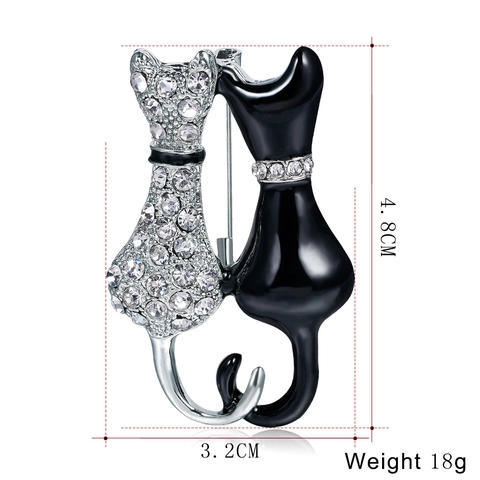 Mode Legierung Doppel Katze Brosche Mit Strass Emaille Schwarz Weiß Tier Anstecknadel Für Damen Kleidung Zubehör Schmuck Geschenk