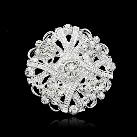 Elegant Silver Alloy Hollow Flower Brooch For Women Shiny Rhinestone Inlaid Corset Pin Clothing Accessories Fashion Jewelry Gift