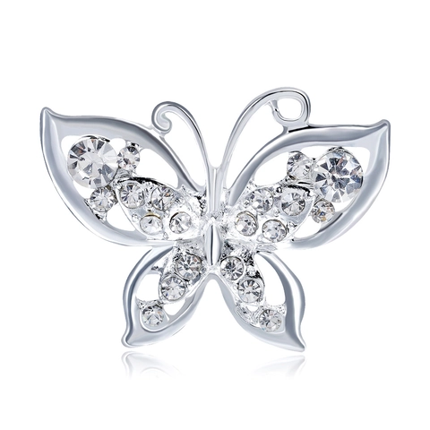 Eleganter Schmetterling Legierung Brosche Pin Für Damen Versilbert Strass Kristall Revers Pin Mode Schmuck Zubehör