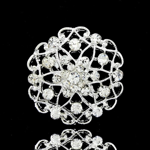 Fashion Alloy Rhinestone Flower Brooch For Women Elegant Silver Plated Hollow Filigree Floral Breastpin Badge Clothing Gift