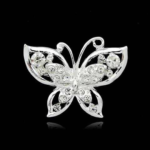 Eleganter Schmetterling Legierung Brosche Pin Für Damen Versilbert Strass Kristall Revers Pin Mode Schmuck Zubehör