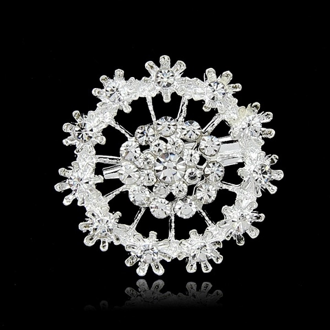 Elegant Alloy Rhinestone Snowflake Brooch Silver Plated Floral Lapel Pin Wedding Party Fashion Clothing Accessories For Women