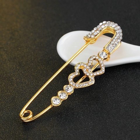 Vintage Legering Strass Dubbel Hart Veiligheidsspeld Broche Elegante Sjaal Gesp Kleding Accessoire Voor Vrouwen Bruiloft Feest Sieraden