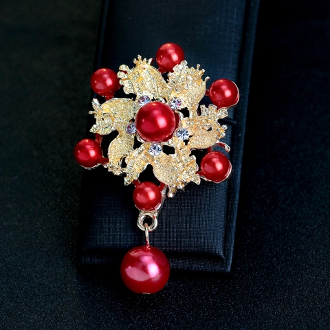 Vintage Alloy Flower Snowflake Brooch Pin With Faux Pearl Rhinestone Pendant For Women Wedding Banquet Scarf Clip Jewelry Gift