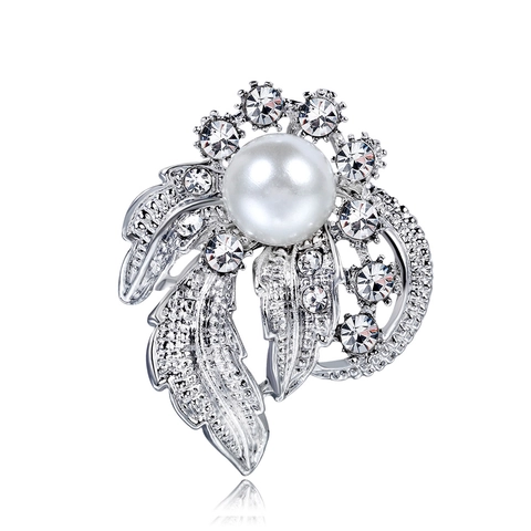 Elegante Spilla in Lega con Perla Artificiale Fiore Foglia Con Strass Spilla da Colletto alla Moda Donna Gioielli per Matrimonio