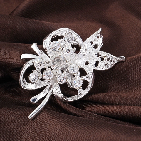 Broche de Aleación de Flor de Mariposa Hueca Con Diamantes de Imitación Elegante Alfiler de Solapa Plateado para Mujer Joyería