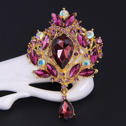 Spilla in Lega con Strass a Forma di Corona Reale Vintage per Donna Elegante Ciondolo in Cristallo in Stile Corte Gioielli