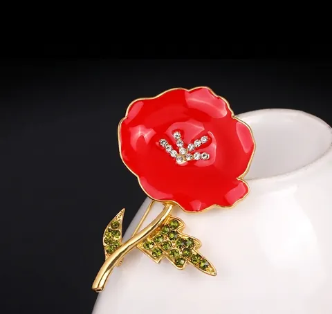 Spilla Fiore Di Papavero Rosso In Lega Con Smalto E Strass Memoriale Britannico Vintage Spille Floreali Per Donne Regalo Gioielli
