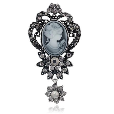 Vintage Viktorianische Kamee Brosche Für Damen Antik Gold Silber Legierung Hohl Geschnitten Strass Porträt Brosche Schmuck