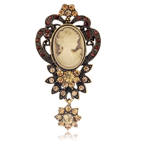 Vintage Viktorianische Kamee Brosche Für Damen Antik Gold Silber Legierung Hohl Geschnitten Strass Porträt Brosche Schmuck