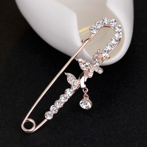 Broche Épingle de Sûreté Papillon Or Rose Luxueuse Avec Strass Boucle de Foulard pour Femme Accessoire de Bijoux Élégant