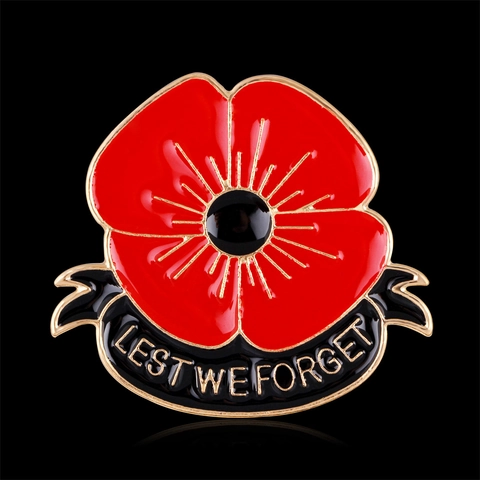 Spilla Papavero Rosso Commemorativa Lest We Forget Nastro Fiore Memoriale Lega Strass Smalto Spilla Badge Donna Gioielli