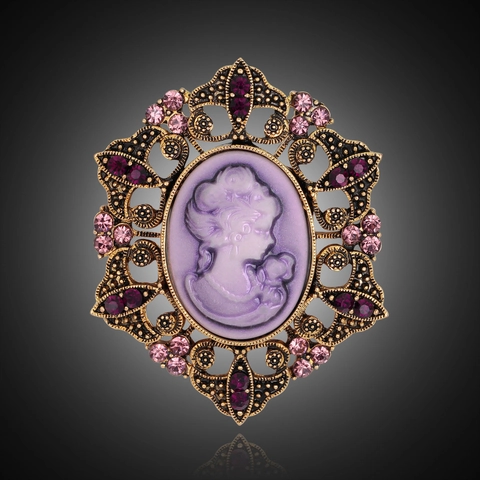 Broche Camée Vintage Style Victorien Alliage Strass Portrait Dame Figure Boucle de Foulard Bijoux Classiques Femme