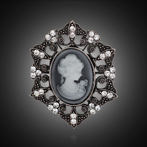 Broche Camée Vintage Style Victorien Alliage Strass Portrait Dame Figure Boucle de Foulard Bijoux Classiques Femme