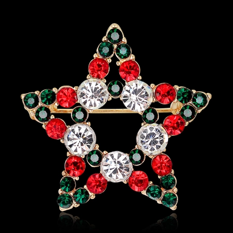Christmas Star Brooch For Women Alloy Rhinestone Enamel Pin Holiday Bell Snowman Jewelry Accessory Xmas Gift
