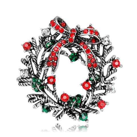 Legering Kerstkrans Broche Pin Met Strass Strik Vintage Feestelijke Slinger Borstspeld Vakantie Sieraden Voor Vrouwen Mannen Cadeau