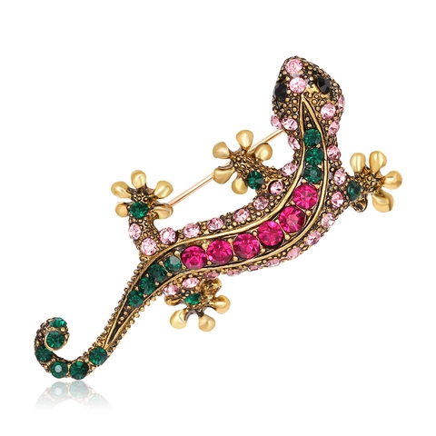 Broche de Lagarto de Aleación Vintage con Diamantes de Imitación de Colores para Mujer Estilo Europeo Pines de Animales Geco Joyería Retro