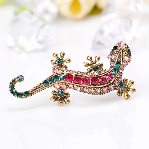 Broche de Lagarto de Aleación Vintage con Diamantes de Imitación de Colores para Mujer Estilo Europeo Pines de Animales Geco Joyería Retro