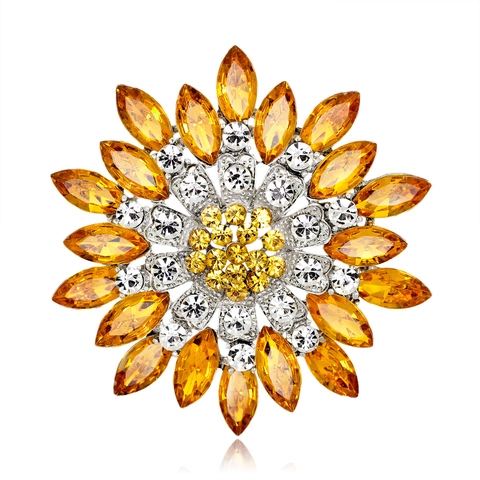 Vintage Legierung Sonnenblume Brosche Mit Strass Verzierung Künstliche Perle Floral Corsage Accessoire Für Damen Hochzeit Bankett