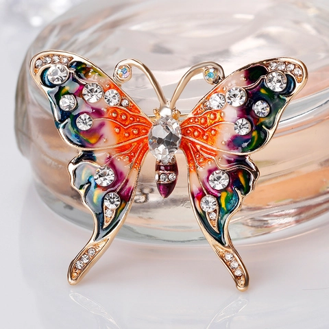 Vintage Alloy Butterfly Brooch Pin For Women Colorful Enamel Rhinestone Corsage Animal Shape Retro Fashion Jewelry Gift