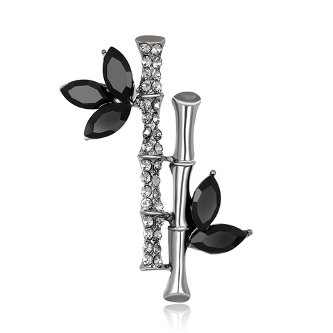 Élégante Broche en Alliage de Bambou Sertie de Strass Épingle Feuille pour Femme Robe Quotidienne Banquet Bureau Bijoux de Mode