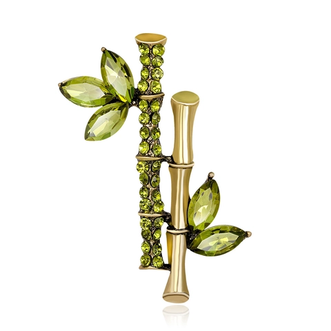Élégante Broche en Alliage de Bambou Sertie de Strass Épingle Feuille pour Femme Robe Quotidienne Banquet Bureau Bijoux de Mode