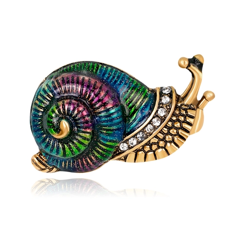 Vintage Snail Animal Brooch Alloy Gradient Enamel Rhinestone Lapel Pin For Women Fashion Jewelry Badge Accessory Gift Decor