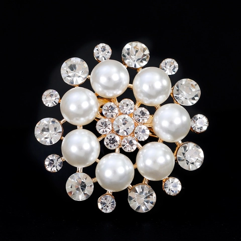 Spilla a Fiore in Lega Minimalista da Donna Con Decorazione di Perle Artificiali e Strass Elegante Accessorio per Camicia e Abito Gioielli