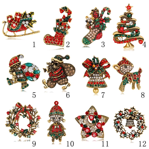 Alloy Christmas Brooch Alloy Rhinestone Artificial Pearl Festive Santa Claus Tree Pins For Women Holiday Party Jewelry Gift