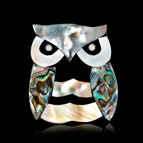 Spilla a Gufo in Conchiglia di Abalone Vintage Spilla da Revers con Intarsio Animale Retro per Donna Gioielli Unisex