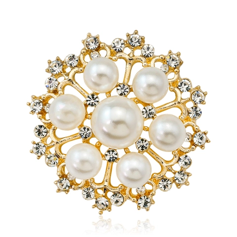 Elegant Alloy Flower Brooch With Artificial Pearls And Rhinestones Gold Silver Snowflake Corsage For Women Wedding Jewelry