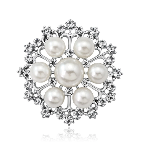 Elegant Alloy Flower Brooch With Artificial Pearls And Rhinestones Gold Silver Snowflake Corsage For Women Wedding Jewelry