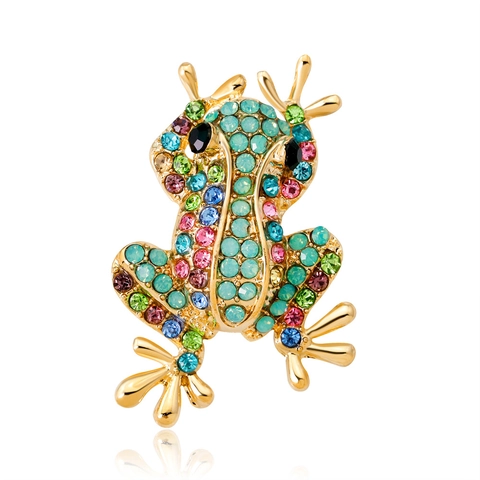 Spilla a Forma di Rana in Lega Vintage con Strass Multicolore Placcata in Oro Pin Animale per Donna Gioielli di Moda Accessori