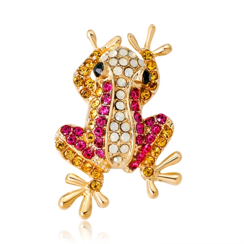 Spilla a Forma di Rana in Lega Vintage con Strass Multicolore Placcata in Oro Pin Animale per Donna Gioielli di Moda Accessori