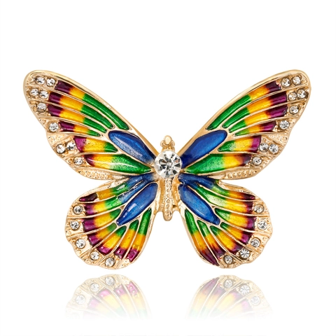 Mehrfarbige Schmetterling Emaille Brosche Für Damen Legierung Strass Eingelegt Insekt Corsage Dekorative Schmuck Anstecknadel Party Zubehör