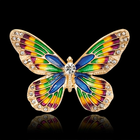 Mehrfarbige Schmetterling Emaille Brosche Für Damen Legierung Strass Eingelegt Insekt Corsage Dekorative Schmuck Anstecknadel Party Zubehör
